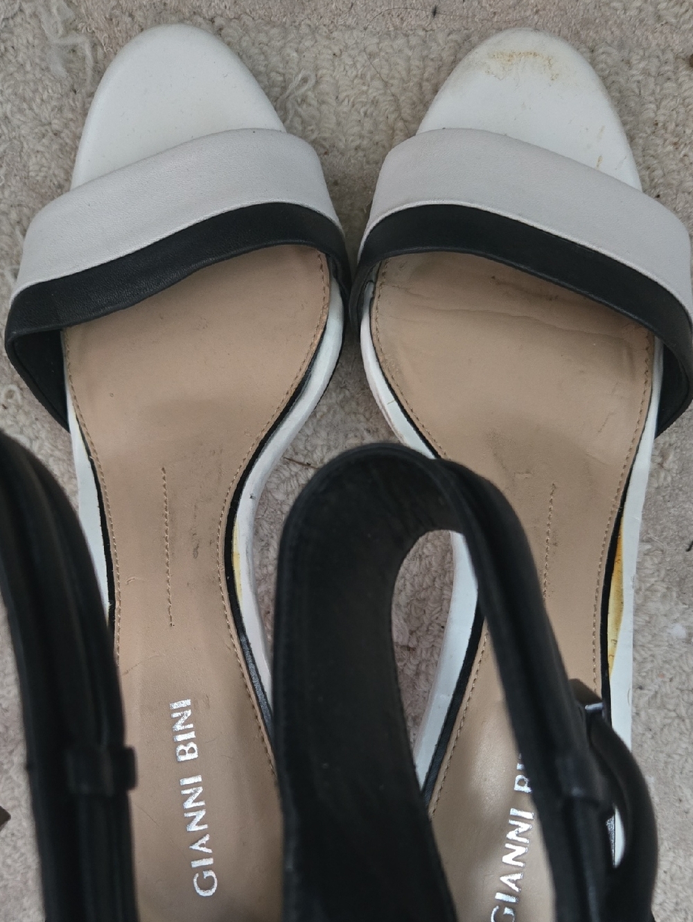 Gianni Bini Two-Tone Black and White Open-Toe Block Heels